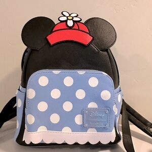Loungefly Disney Minnie Mouse Blue Polka Dot Retro Hat Mini Backpack